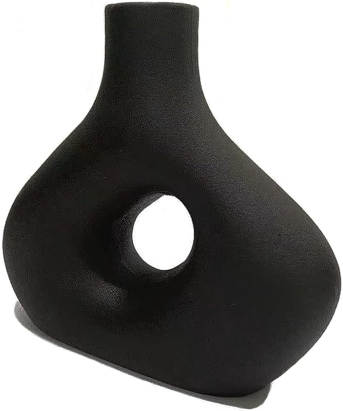Vase Black Matte - Ceramic Flowers vase, Modern Table Shelf Home Style Decor, for Fireplace Bedro... | Amazon (US)