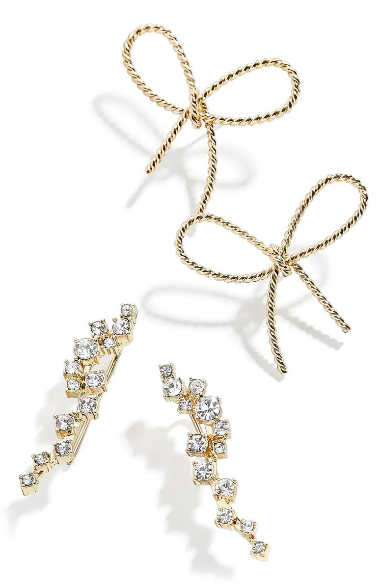 Set of Two Bow Studs & Crystal Ear Crawlers | Nordstrom | Nordstrom