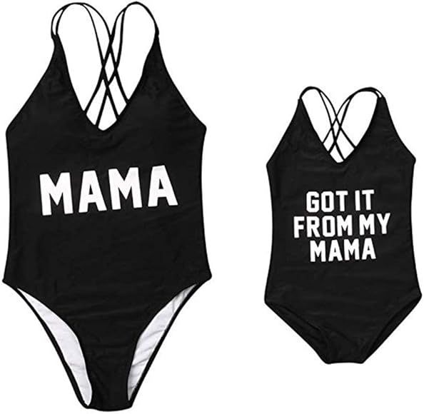 Mommy and Me Swimsuit Family Matching Baby Girls Women Letter Print One Piece Swimwear Bathing Su... | Amazon (US)