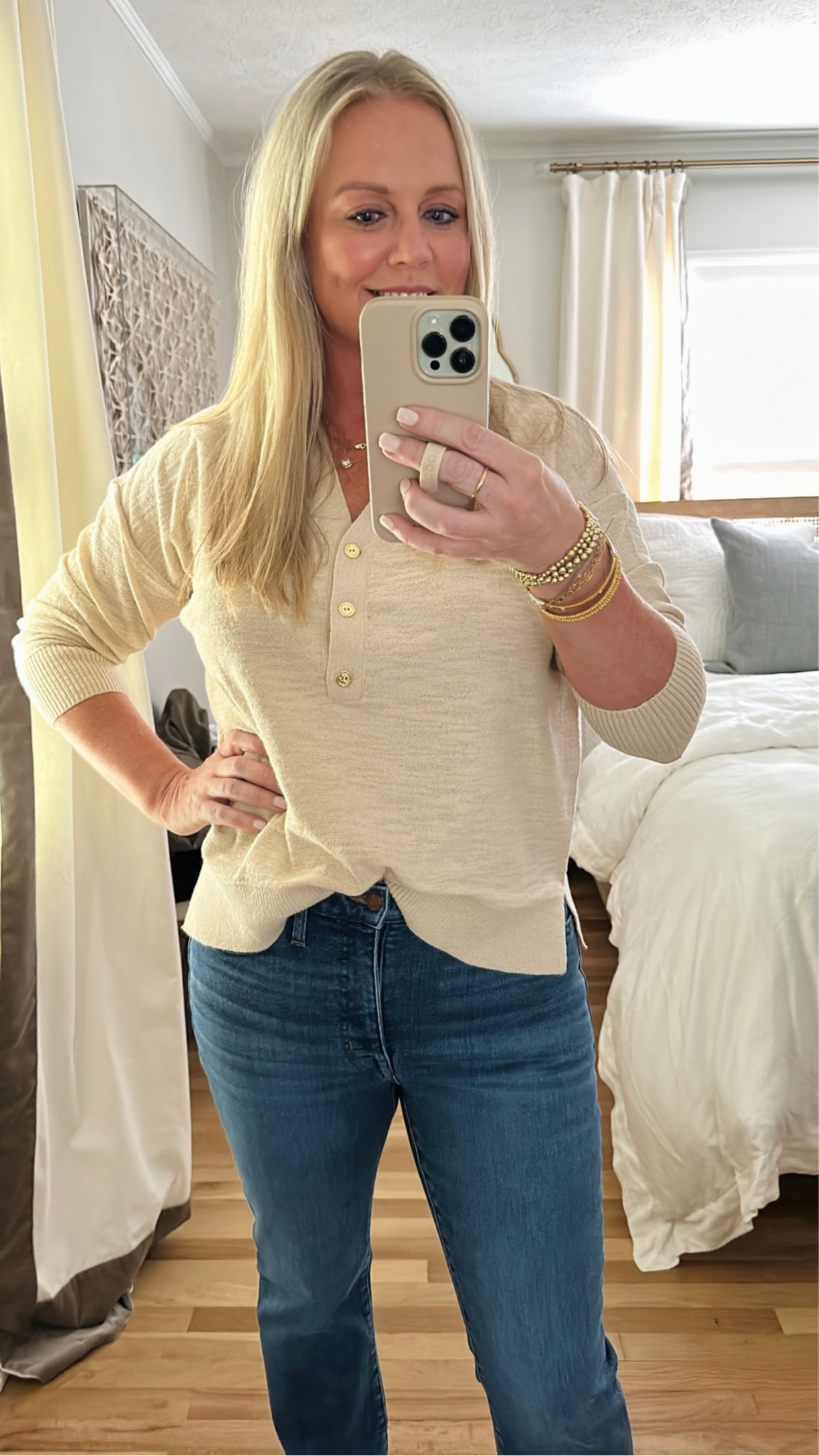 I’m such a sucker for a cream sweater with gold buttons! This one is the perfect weight! I love it!!! 

#LTKstyletip #LTKFind #LTKover40