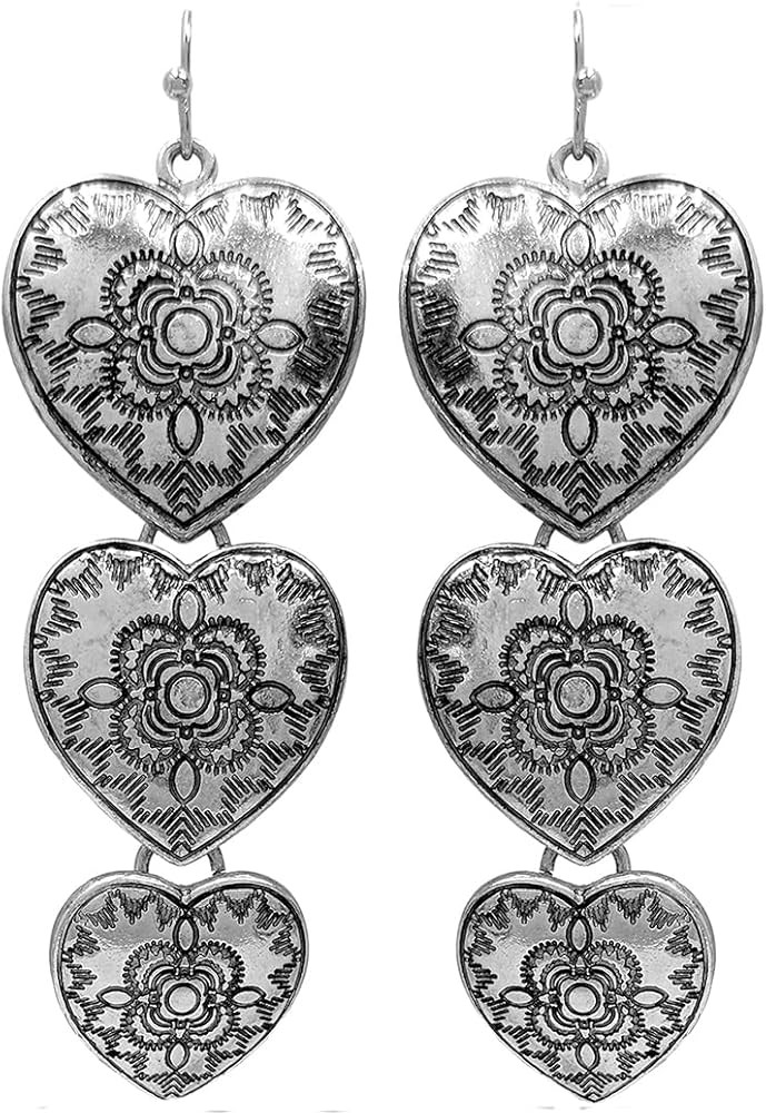 Amazon.com: Rosemarie & Jubalee Women's Etched Tripple Heart Dangle Earrings: Clothing, Shoes & J... | Amazon (US)