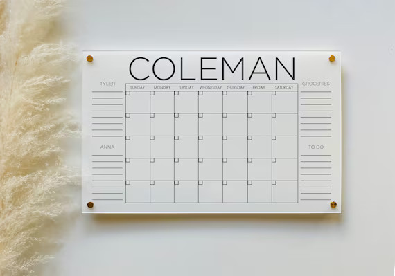 Personalized White Acrylic Calendar For Wall ll  dry erase board lucite acrylic calendar  office ... | Etsy (US)