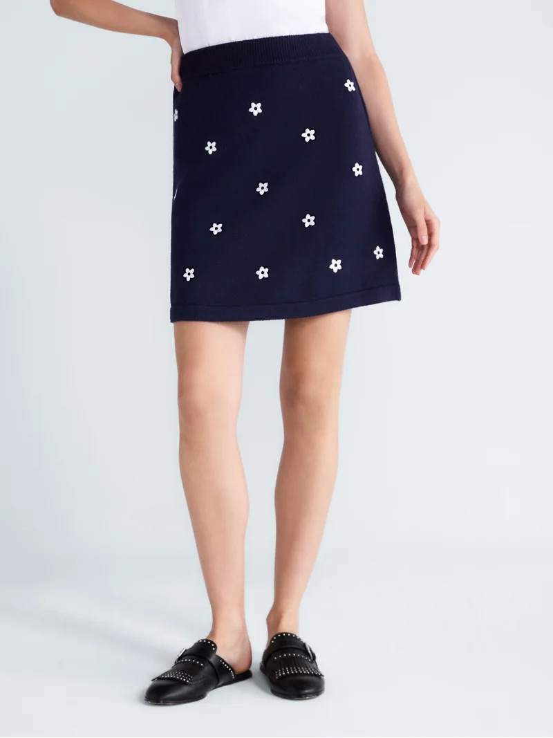 Free Assembly Women's and Women's Plus Embroidered Mini Sweater Skirt, Sizes XS-4X | Walmart (US)