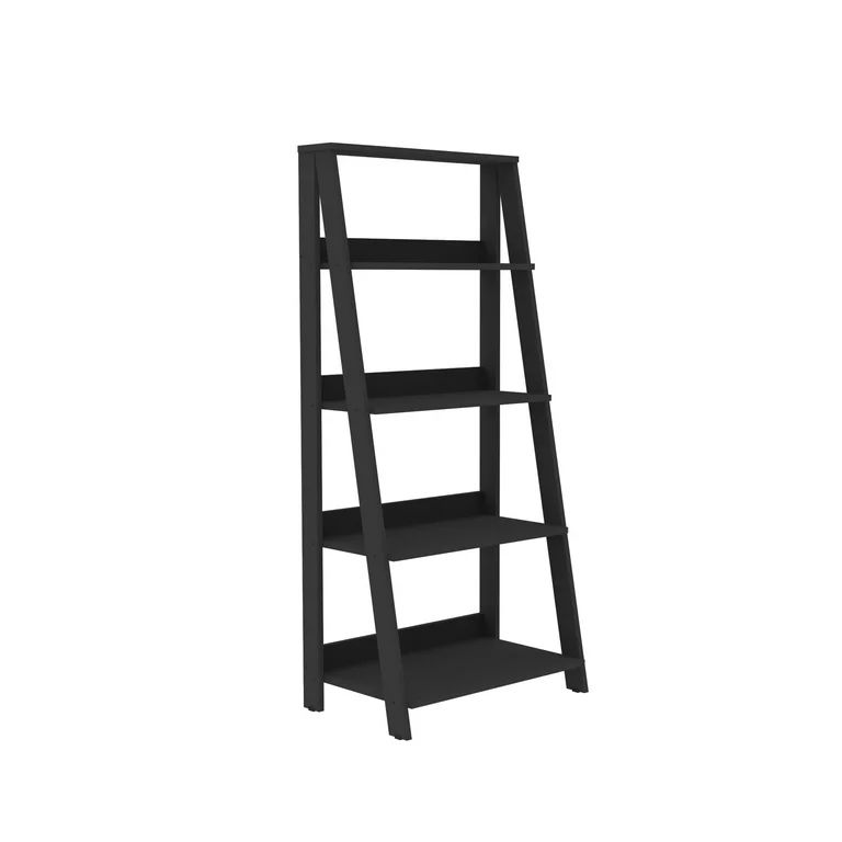 Manor Park 4-Shelf Wood Leaning Ladder Bookshelf, Black | Walmart (US)