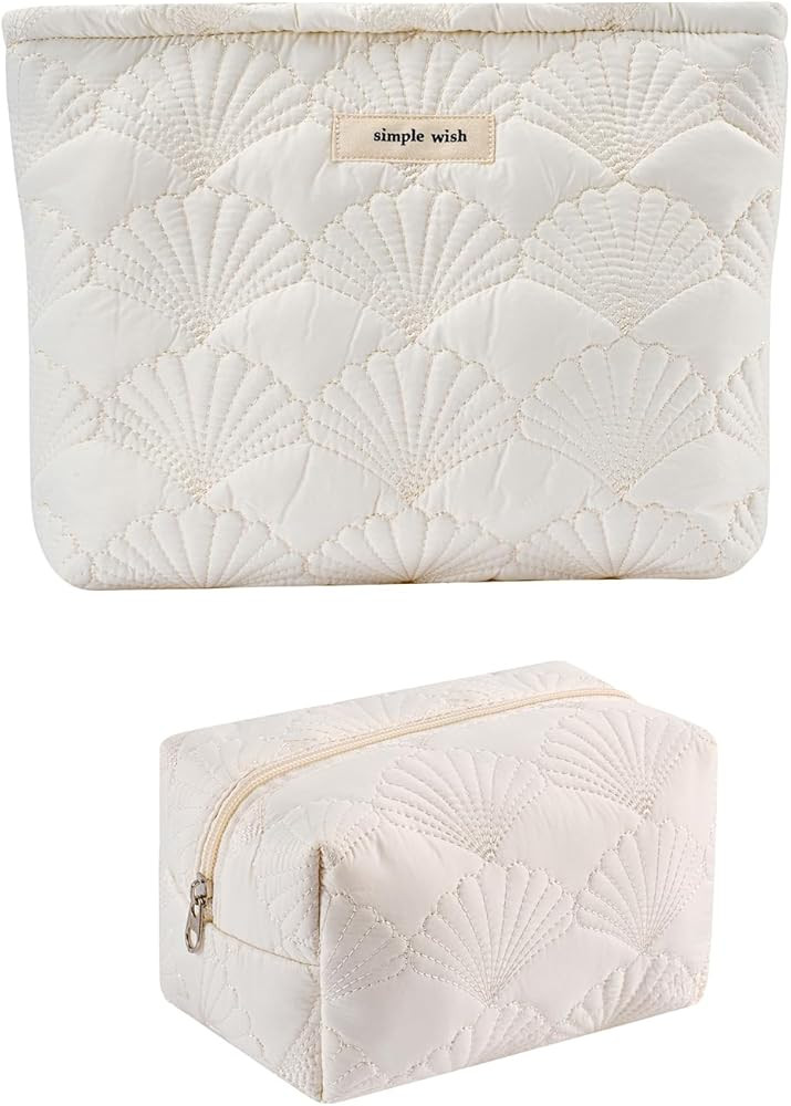 RSRSLEII 2Pcs Quilted Cotton Coquette Makeup bag, Coastal Granddaughter Aesthetic Cosmetic Bag, C... | Amazon (US)