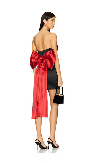 Eleni Bow Back Satin Dress in Black & Red | Revolve Clothing (Global)