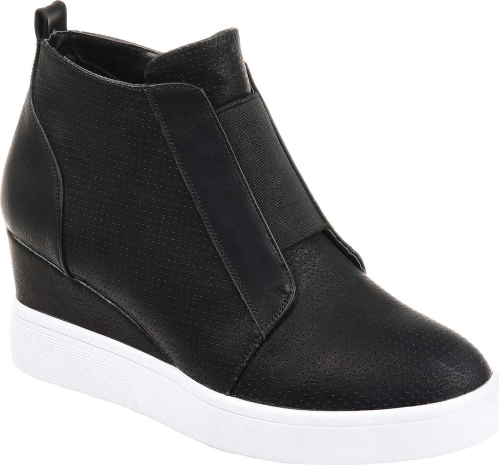 Women's Journee Collection Clara Wedge Sneaker Black Faux Leather 7 M - Walmart.com | Walmart (US)
