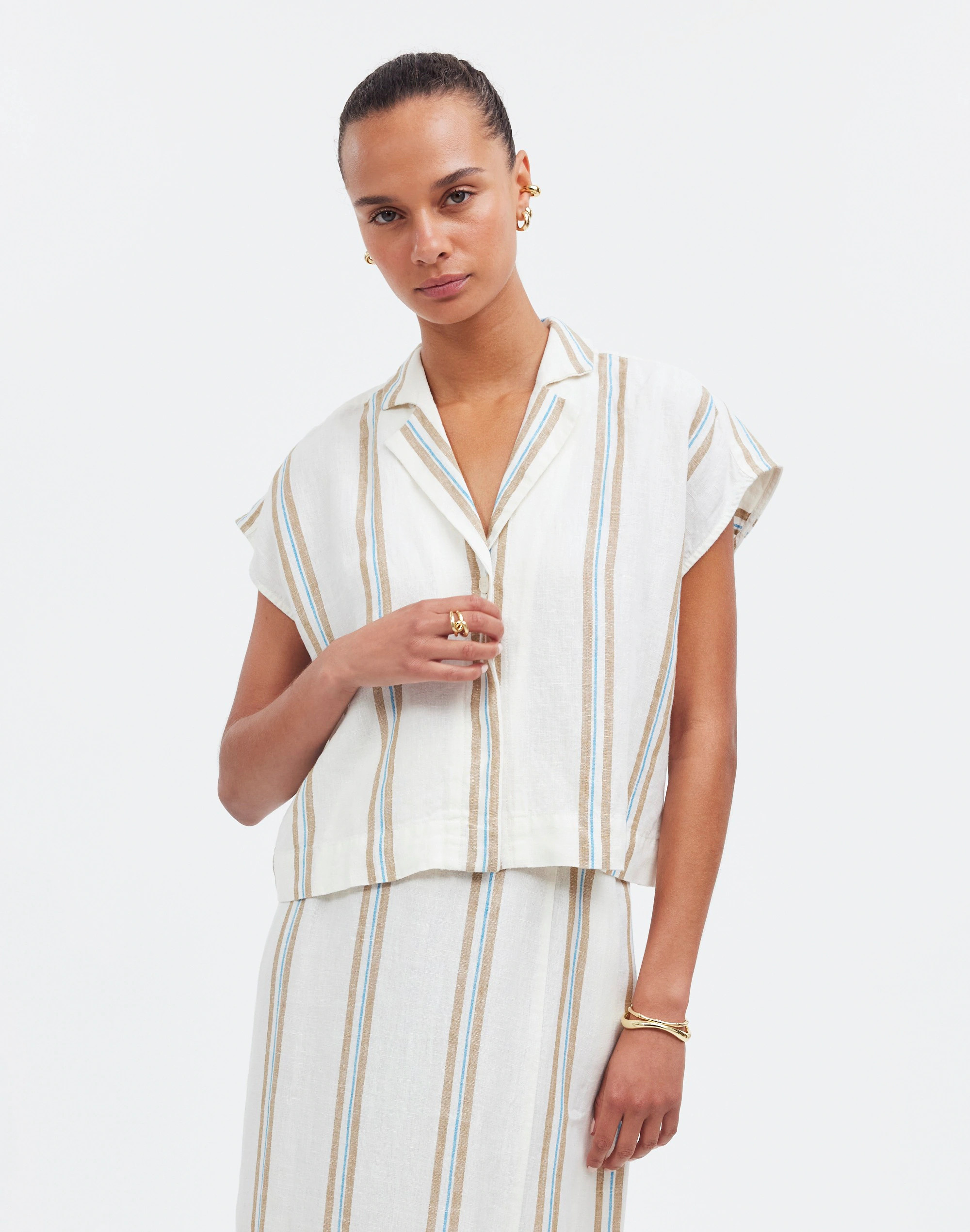 Boxy Cap-Sleeve Shirt in Stripe 100% Linen | Madewell