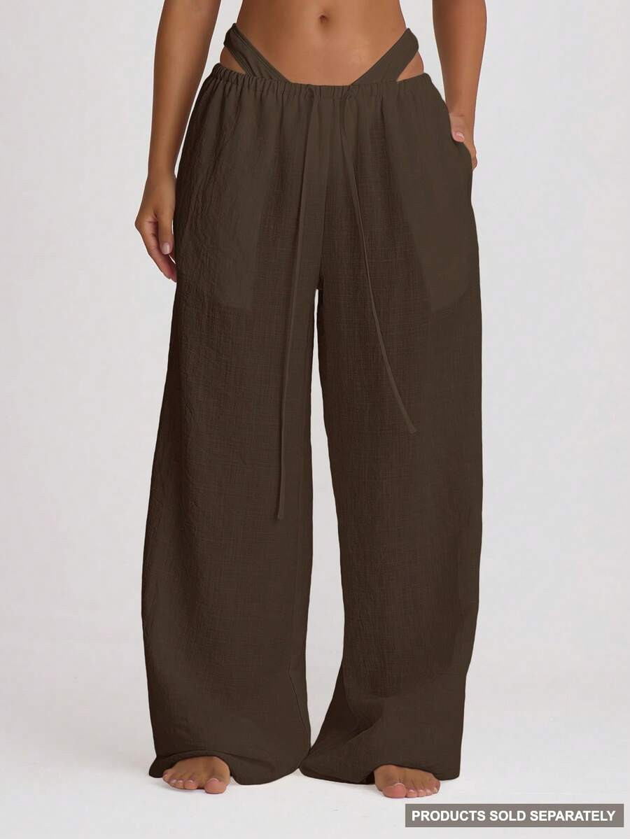 Musera Resort Drawstring Wide Leg Linen Trousers Cover Up Swim Vacation Holiday Summer Travel Bea... | SHEIN