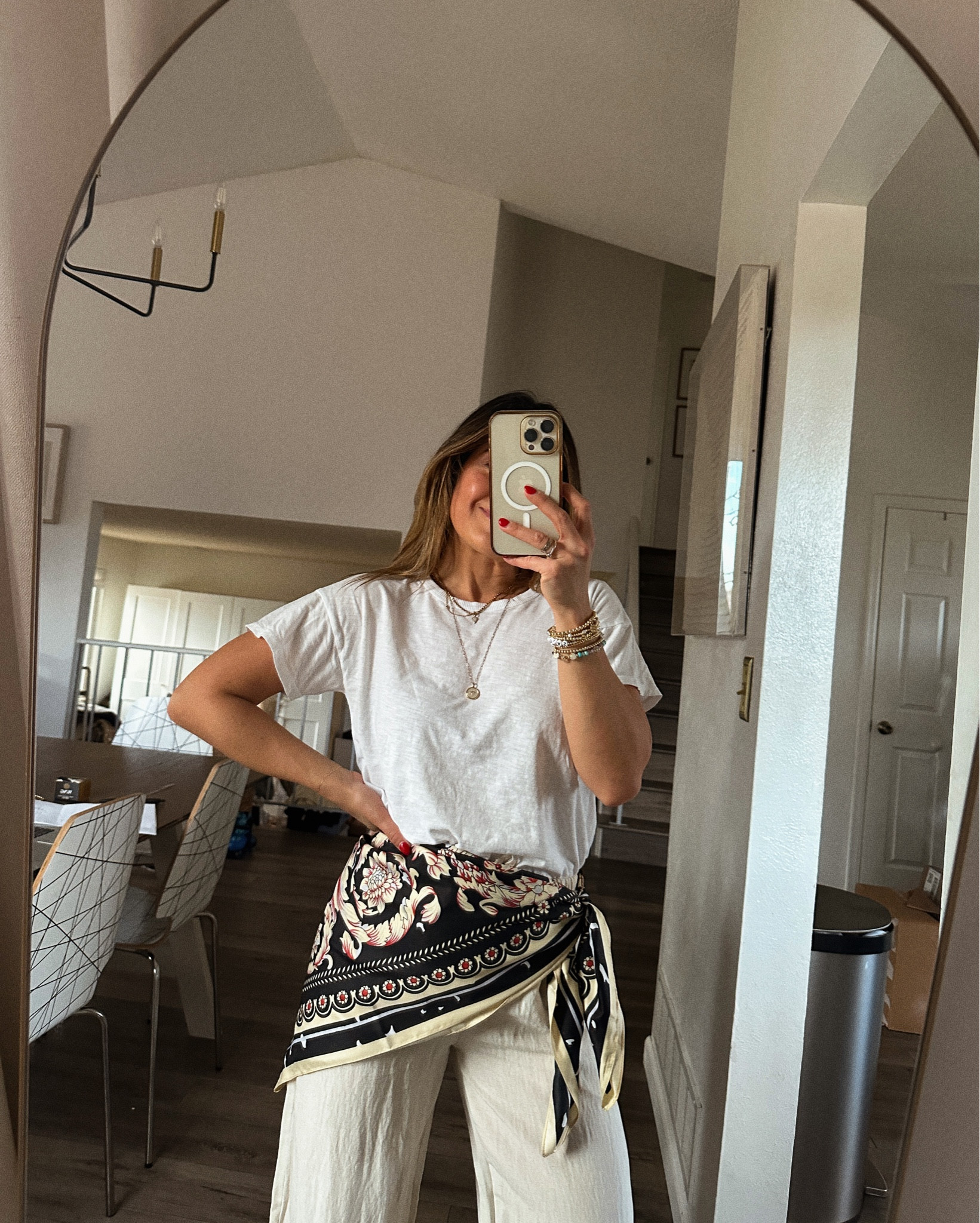 Found the cutest printed scarf! It’s 40x40 and wraps perfectly around your waist! 
These line blend pants are super cute! 

#LTKmomlife #LTKSeasonal #LTKootd