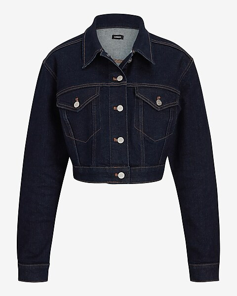 Dark Wash Cropped Denim Trucker Jacket | Express