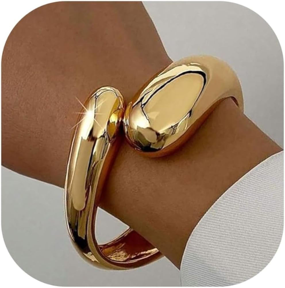 KAERUN Chunky Gold Bangle Bracelets for Women Trendy 14K Gold Plated Cuff Bracelets for Women Non... | Amazon (US)