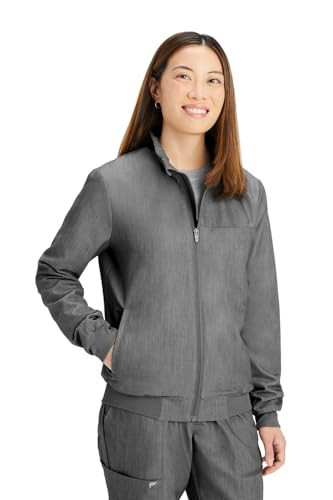 Fabletics Women's Daily 3-Pocket Scrub Jacket - MotionTech, Lightweight, Breathable, Wrinkle-Resist, Semi-Slim Fit, S, Heather Grey | Amazon (US)