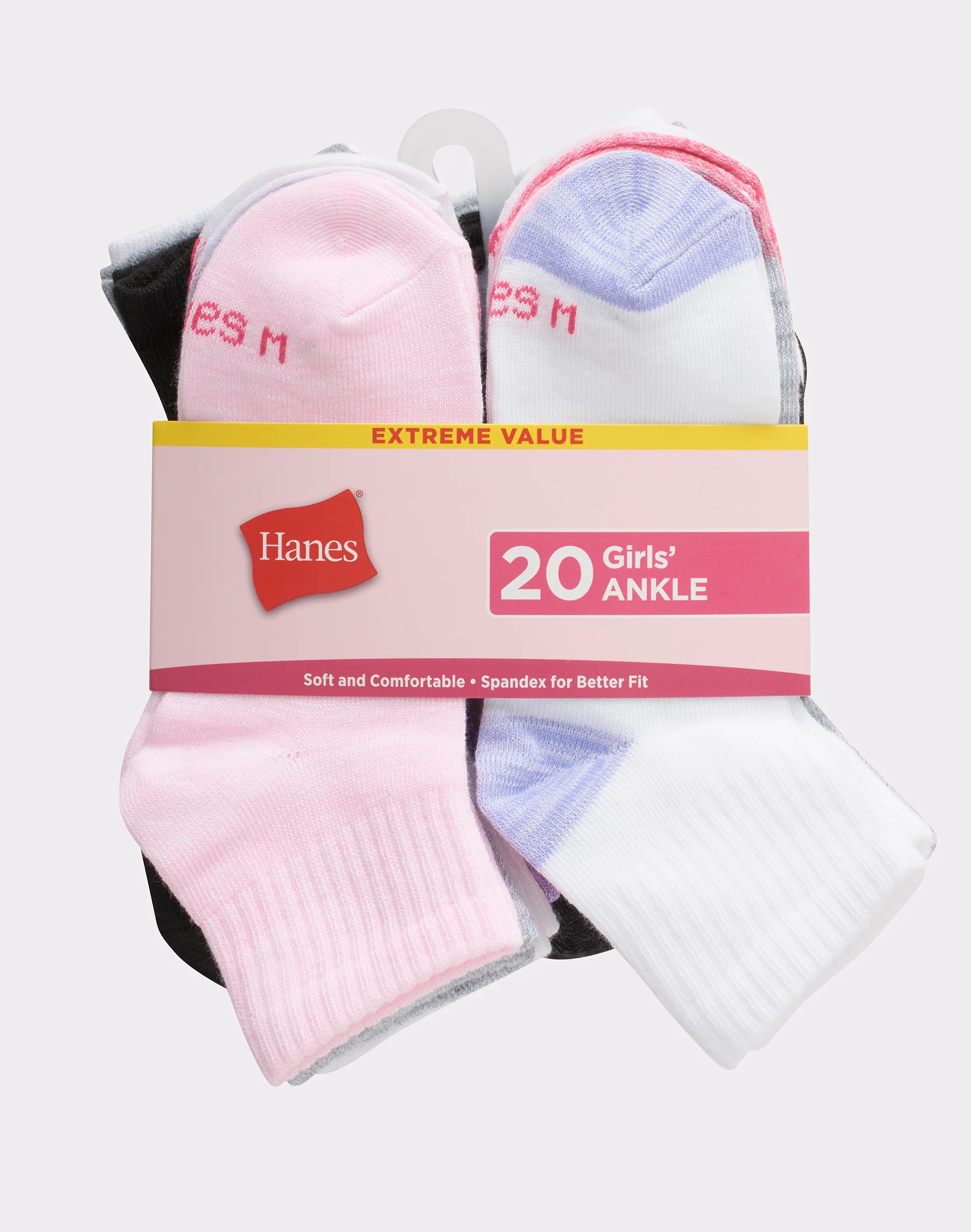 Hanes Girls' Ankle Socks 20-Pack Assorted L | Hanes.com