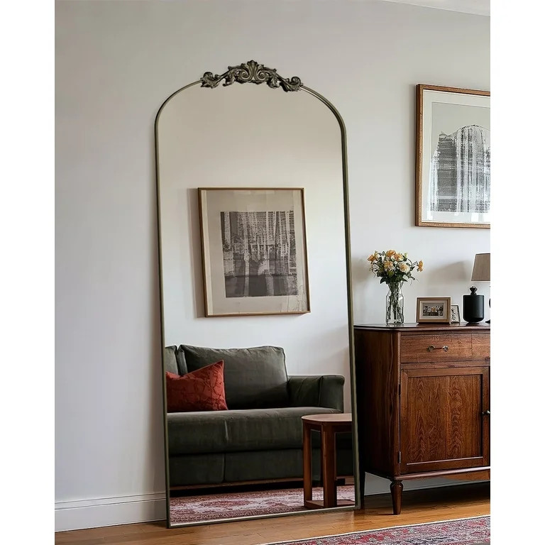 76"x34" Vintage Arched Full-Length Mirror with Carved Metal Frame, Baroque-Style Floor Mirror for... | Walmart (US)