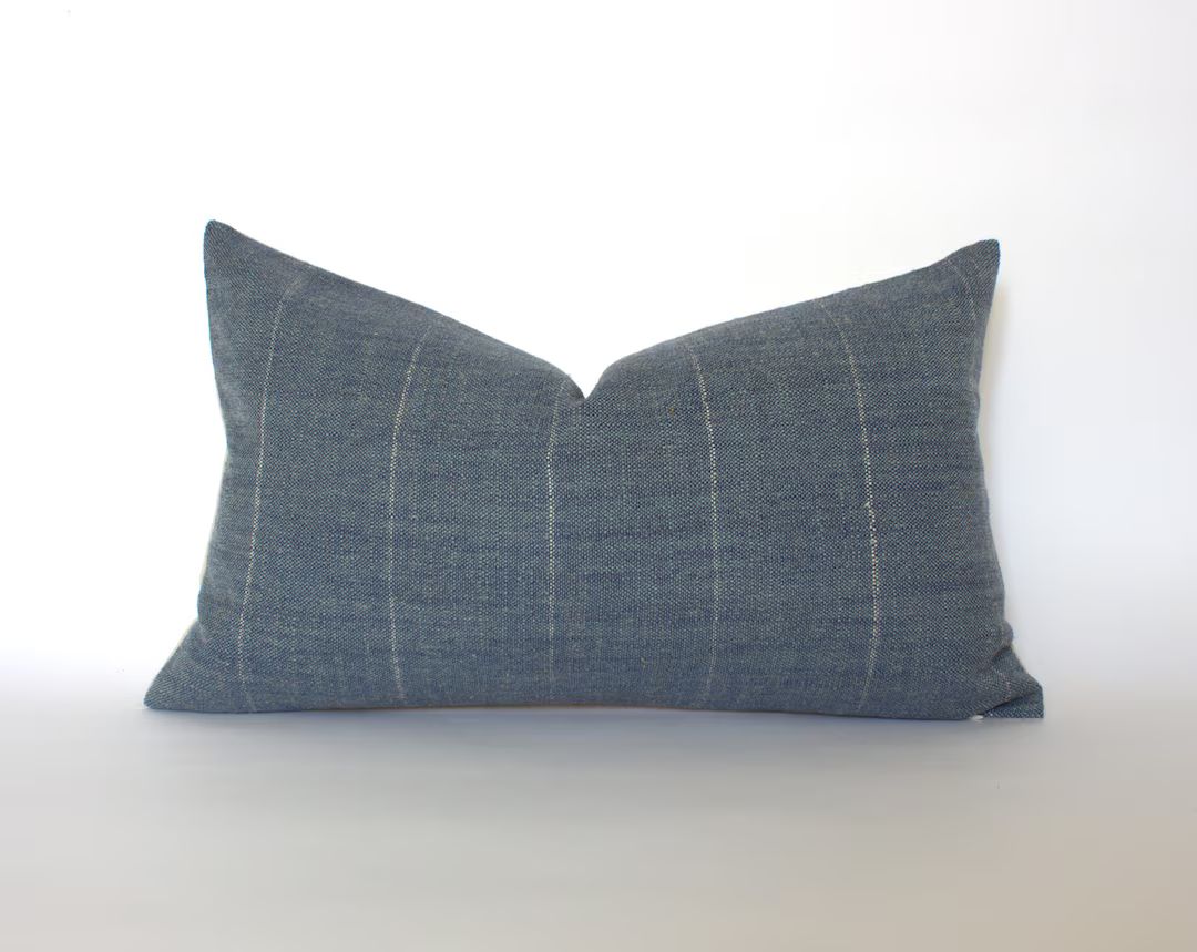 Dark Blue Lumbar Pillow Cover, Blue Stripe Pillow, Navy Blue Lumbar Pillow, Blue Long Lumbar for ... | Etsy (US)