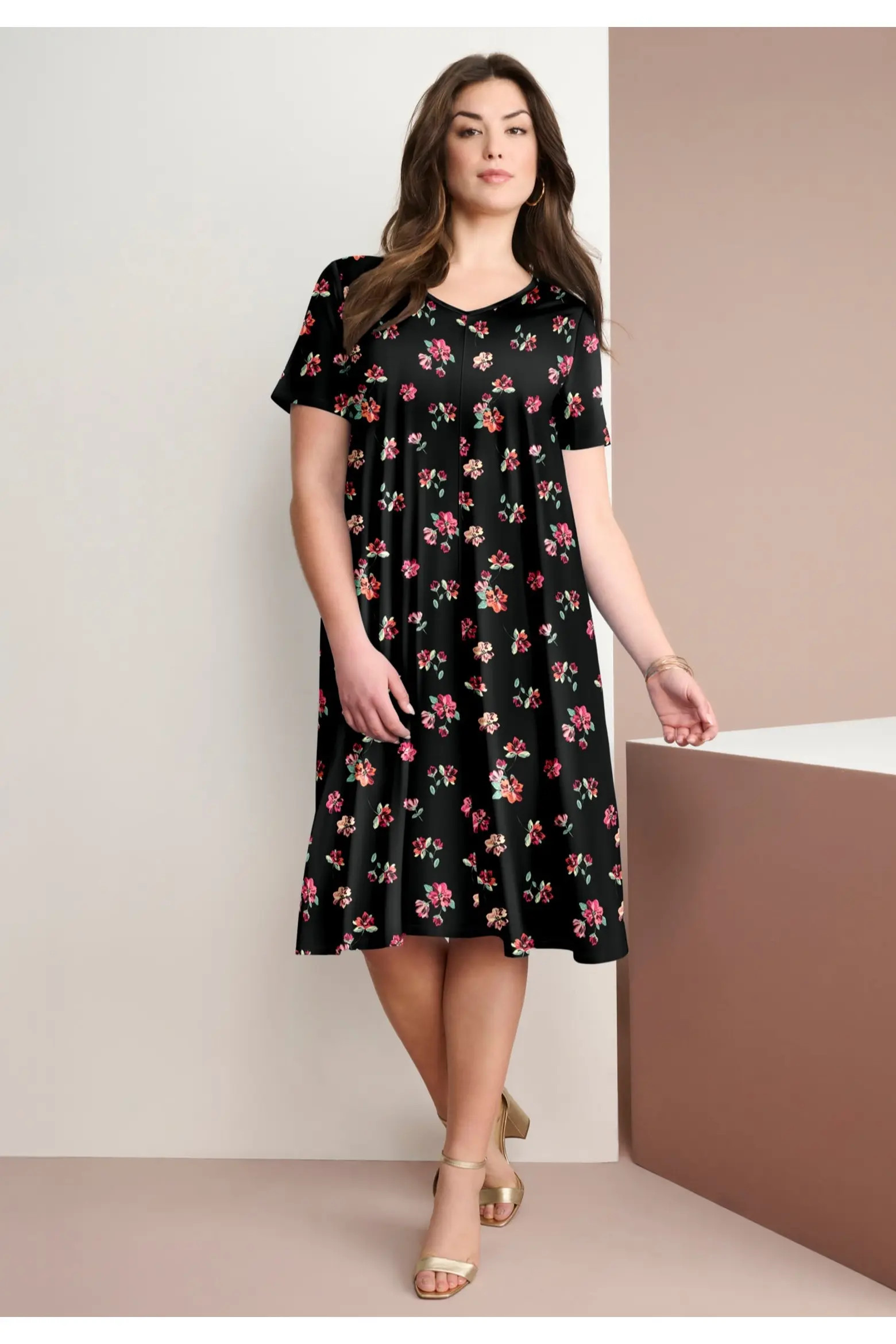 Roaman's Plus Size Short Sleeve Sleeve Swing Dress (Women) | Nordstrom | Nordstrom