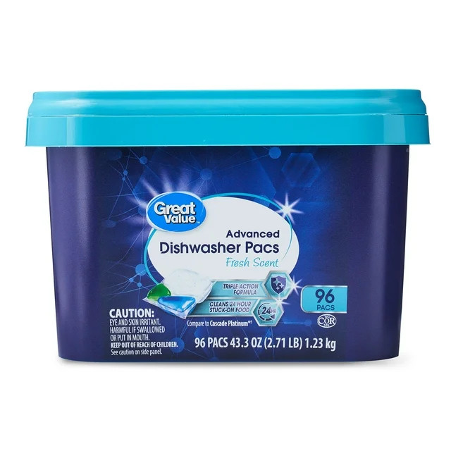 Great Value Advanced Dishwasher Pacs, Fresh Scent, 96 Count | Walmart (US)