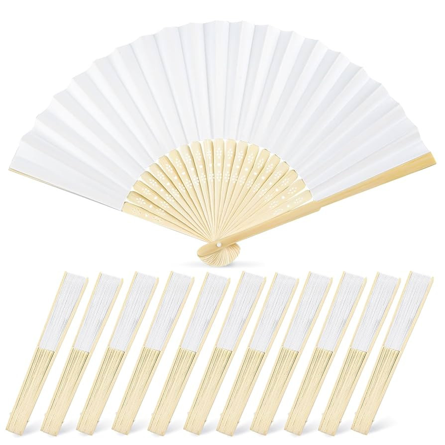 JOHOUSE 12 Pcs White Paper Fans Handheld – 8.3 Inch Foldable Hand Fan, Folding Fans Handheld fo... | Amazon (US)