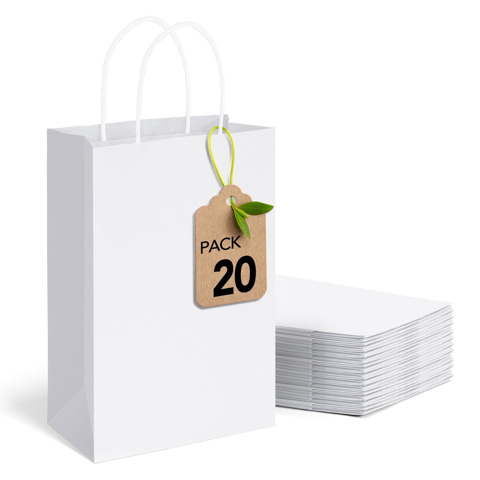 MESHA Gift Paper Bags 20Pcs 5.25x3.75x8'' White Small Shopping Kraft Bags Bulk with Handles Reusa... | Amazon (US)