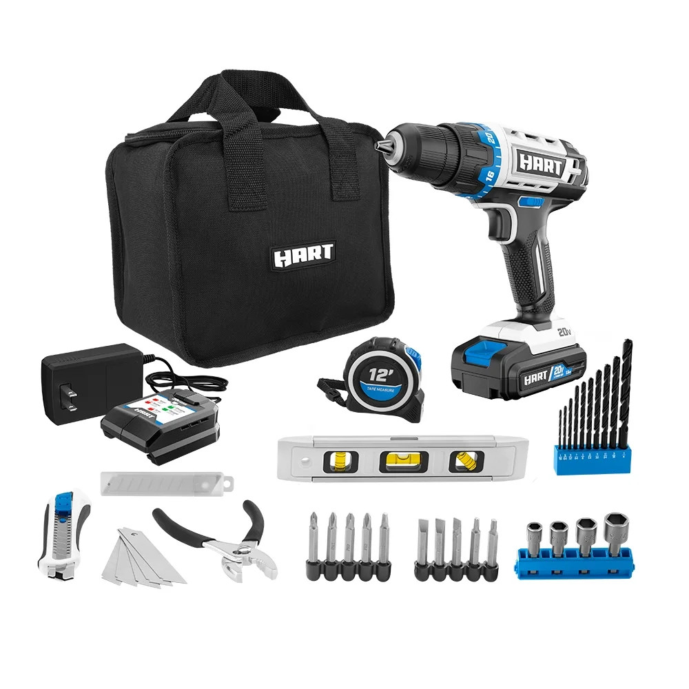 HART 20-Volt Cordless 36-Piece Project Kit, 3/8-inch Drill, Storage Bag, 1.5Ah Lithium-Ion Batter... | Walmart (US)