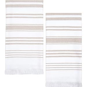 Sticky Toffee Cotton White Hand Towels Set of 2, Soft and Absorbent Terry Towels, Modern Stripe, Reu | Amazon (US)