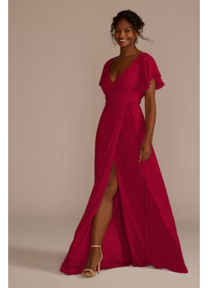 Georgette Flutter Sleeve Wrap Bridesmaid Dress
    
    
        David's Bridal
       4XLF20039 | Davids Bridal