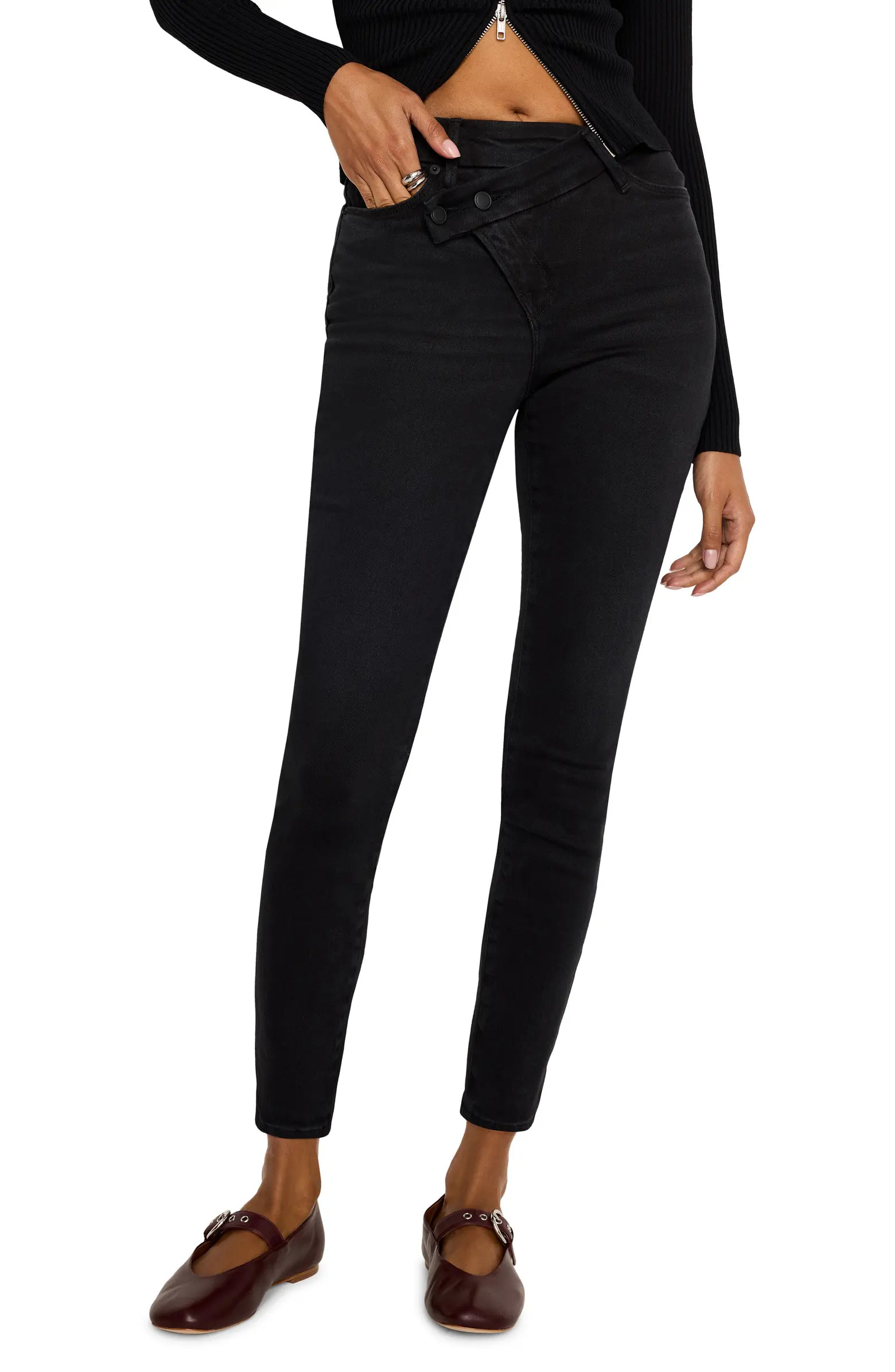 Good American Good Legs Crossover Waist Ankle Skinny Jeans | Nordstromrack | Nordstrom Rack