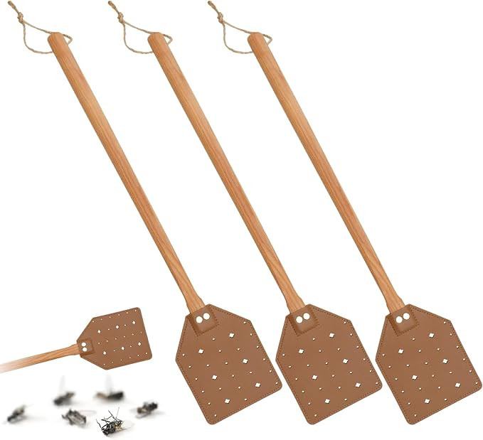 ZOCONE 3 Pack Leather Fly Swatters with Lanyard, Sturdy Fly Swatter Heavy Duty Wood Fly Swatter f... | Amazon (US)