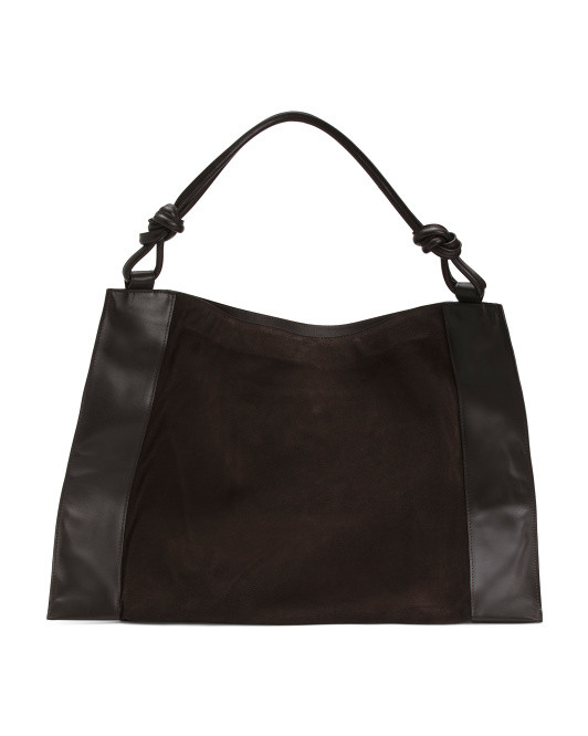 Made In Italy Suede Large Square Hobo With Knot Tube Handle | TJ Maxx