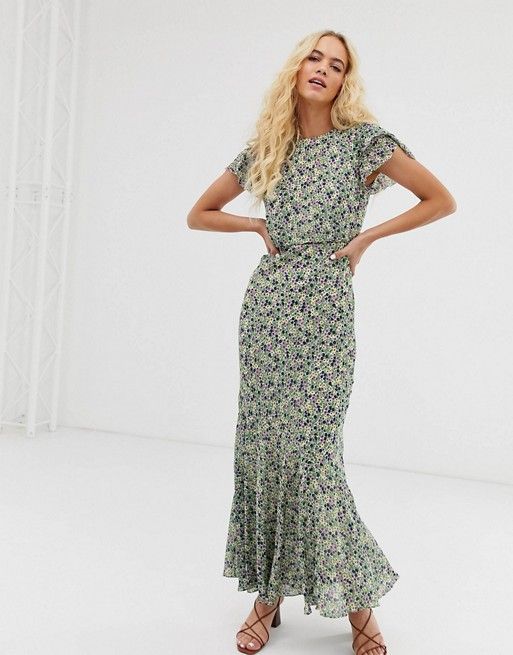 & Other Stories ruffled maxi dress in green floral print | ASOS US