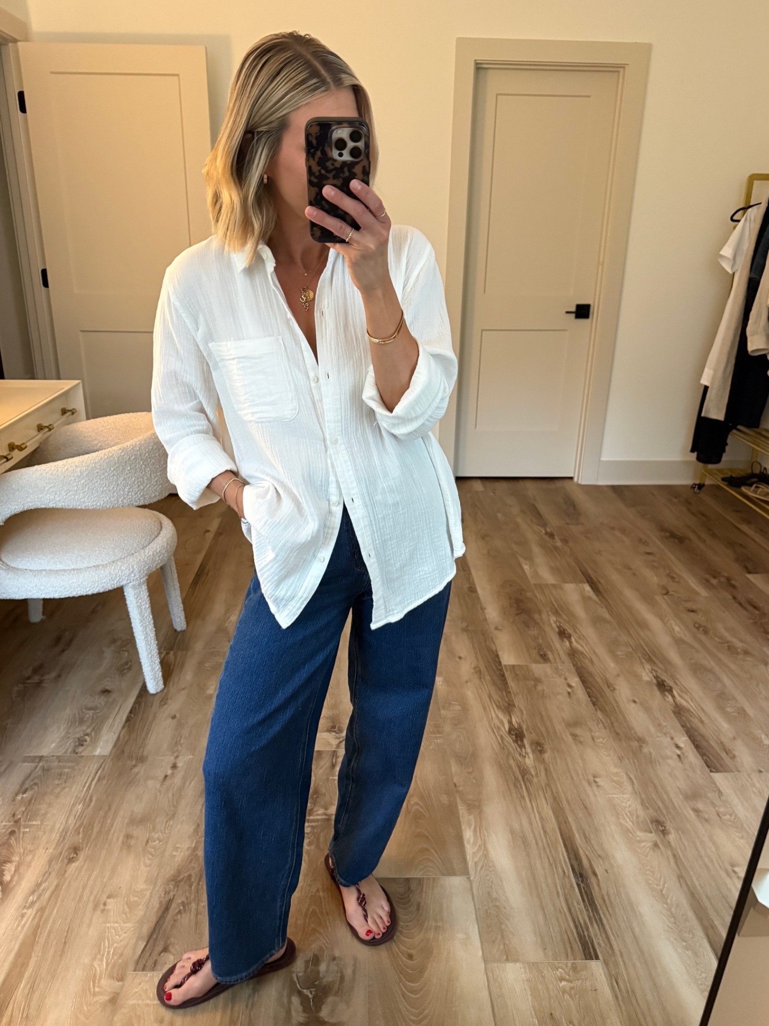 Wearing 26 jeans, medium gauze shirt (sized up for more oversized fit), sandals tts

#LTKootd #LTKSeasonal #LTKOver40