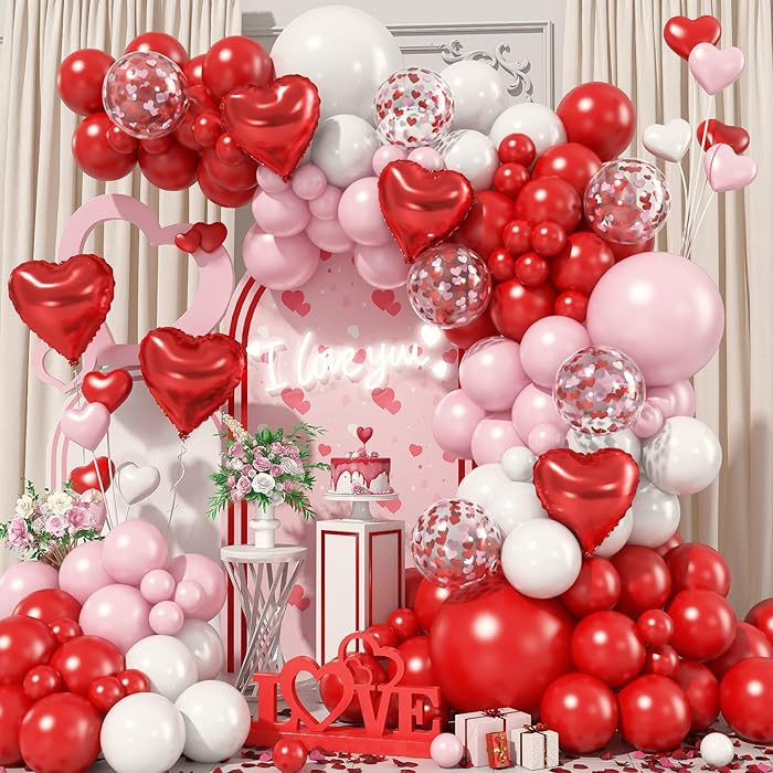 Valentines Red Pink White Balloons Arch Garland Kit, Valentine's Day Love Balloons Red Pink Heart... | Amazon (US)