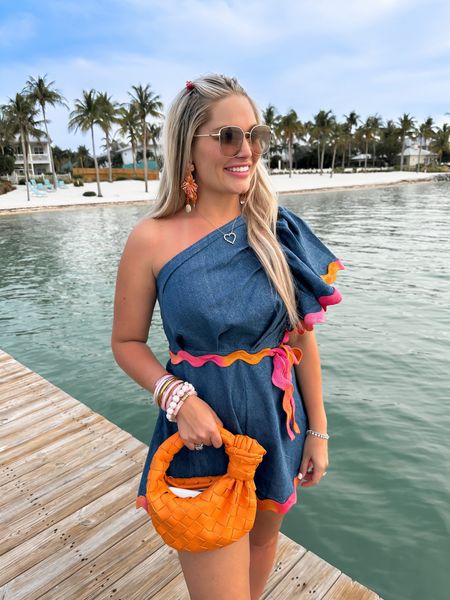 Denim Romper 
Vacation style 
Bottega dupe 

#LTKswim #LTKtravel