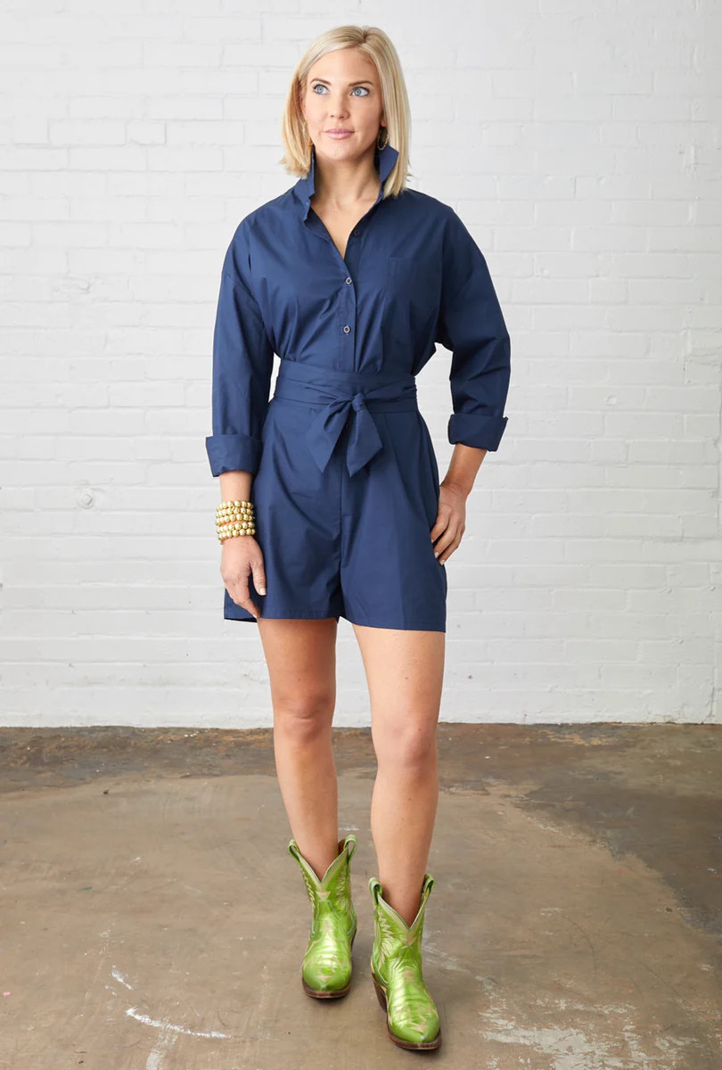 Rachel Romper Navy | Caryn Lawn