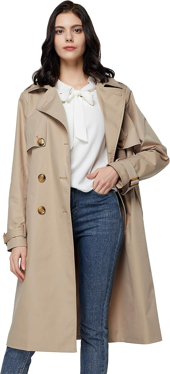 Orolay Women's 3/4 Length Double Breasted Trench Coat Lapel Jacket with Belt | Amazon (US)