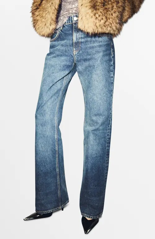 MANGO Low Rise Flare Jeans in Dark Blue at Nordstrom, Size 6 | Nordstrom