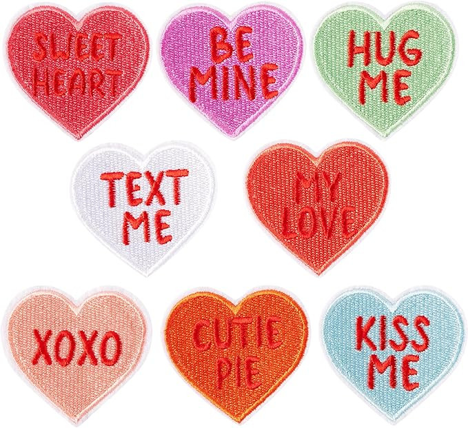 8 Pcs Valentines Day Iron on Patches Conversation Hearts Candy Sew on Embroidered Applique Repair... | Amazon (US)