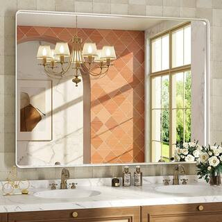 TOOLKISS 48 in. W x 36 in. H Rectangular Aluminum Framed Wall Bathroom Vanity Mirror in Silver B1... | The Home Depot