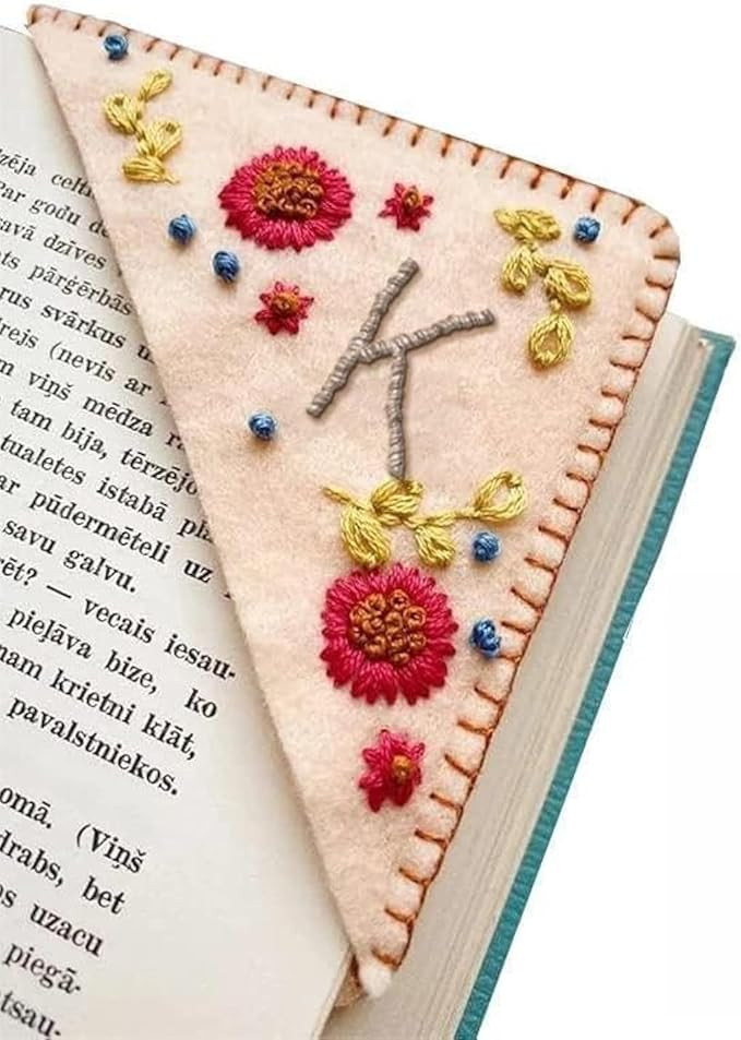 MOTEERLLU Personalized Hand Embroidered Corner Bookmark,Felt Triangle Page Stitched Handmade Book... | Amazon (US)