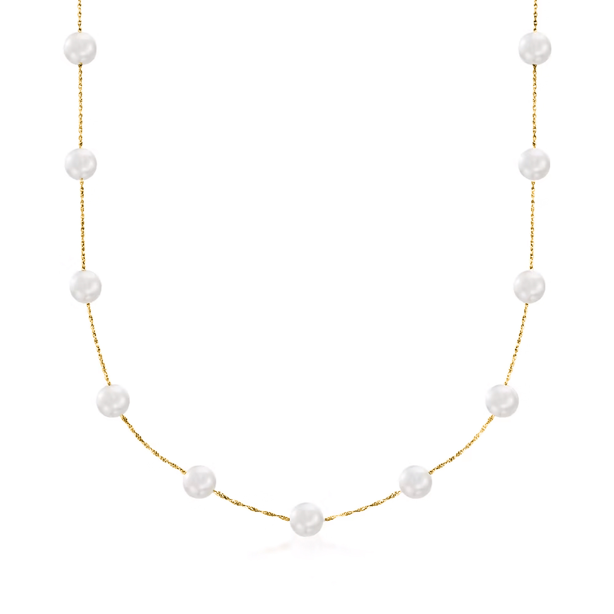 6-6.5mm Cultured Pearl Station Necklace in 14kt Yellow Gold | Ross-Simons