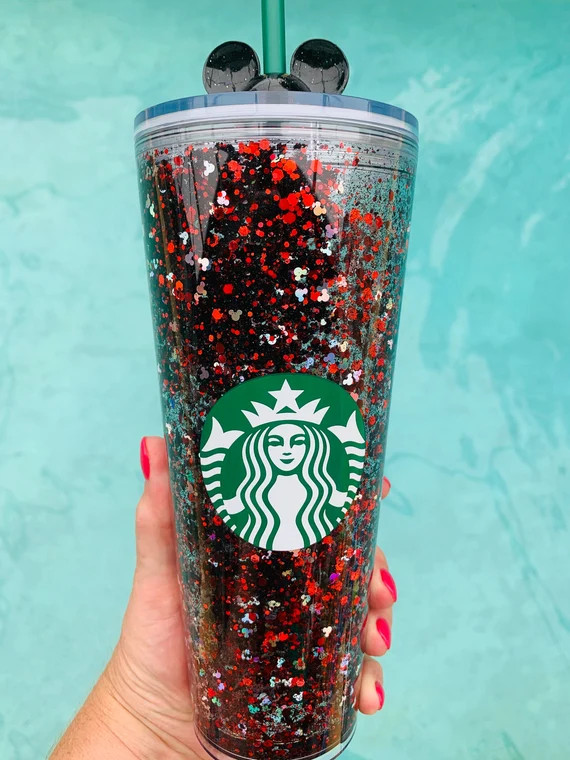 Classic Mickey Inspired Starbucks Glitter Snowglobe Tumbler 24oz w/ Mouse Straw Topper | Etsy (US)