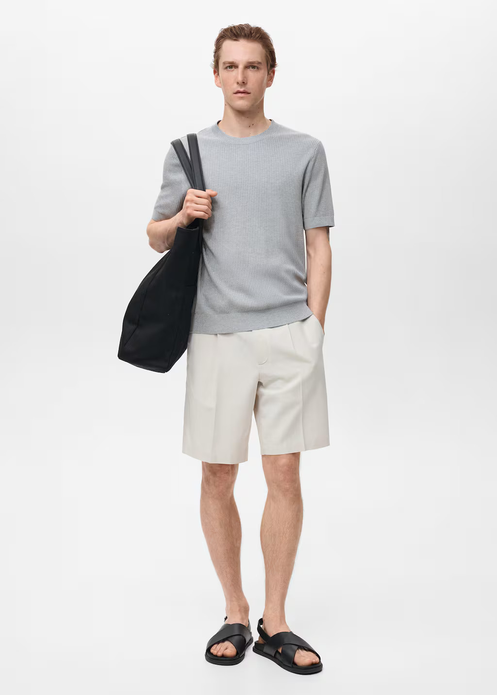 Ribbed knit t-shirt sky blue - Men - M - MANGO MAN | Mango (US/MX/AU)