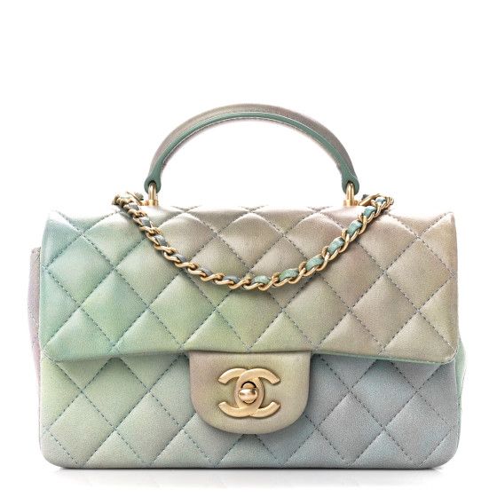 Lambskin Quilted Ombre Mini Top Handle Rectangular Flap Blue Green | FASHIONPHILE (US)