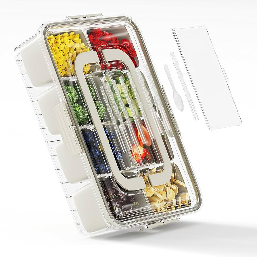 Dimber Snackle Box Container, Divided Serving Tray with Lid and Handle, Adding Cutlery Organizer,... | Amazon (US)