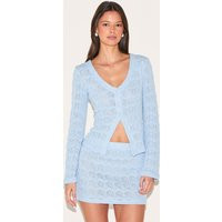 Light Blue Textured Button Up Long Sleeve Cardigan | PrettyLittleThing US