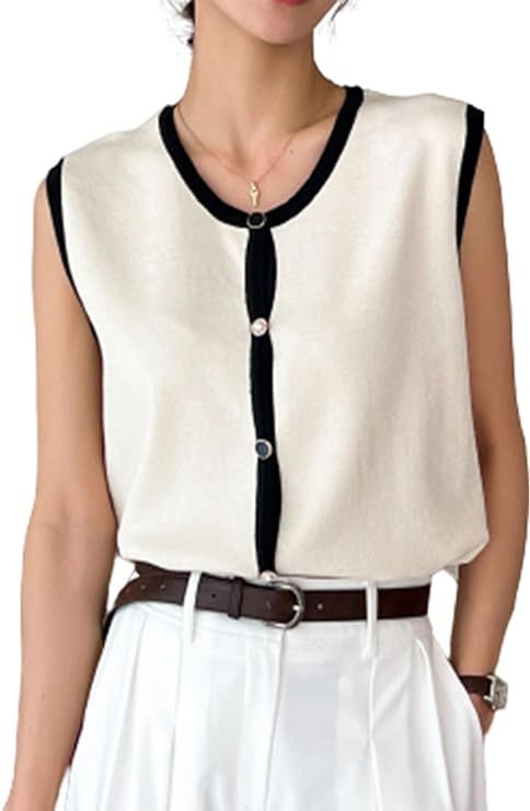 Verdusa Women's Casual Button Front Round Neck Sleeveless Knit Sweater Vest | Amazon (US)