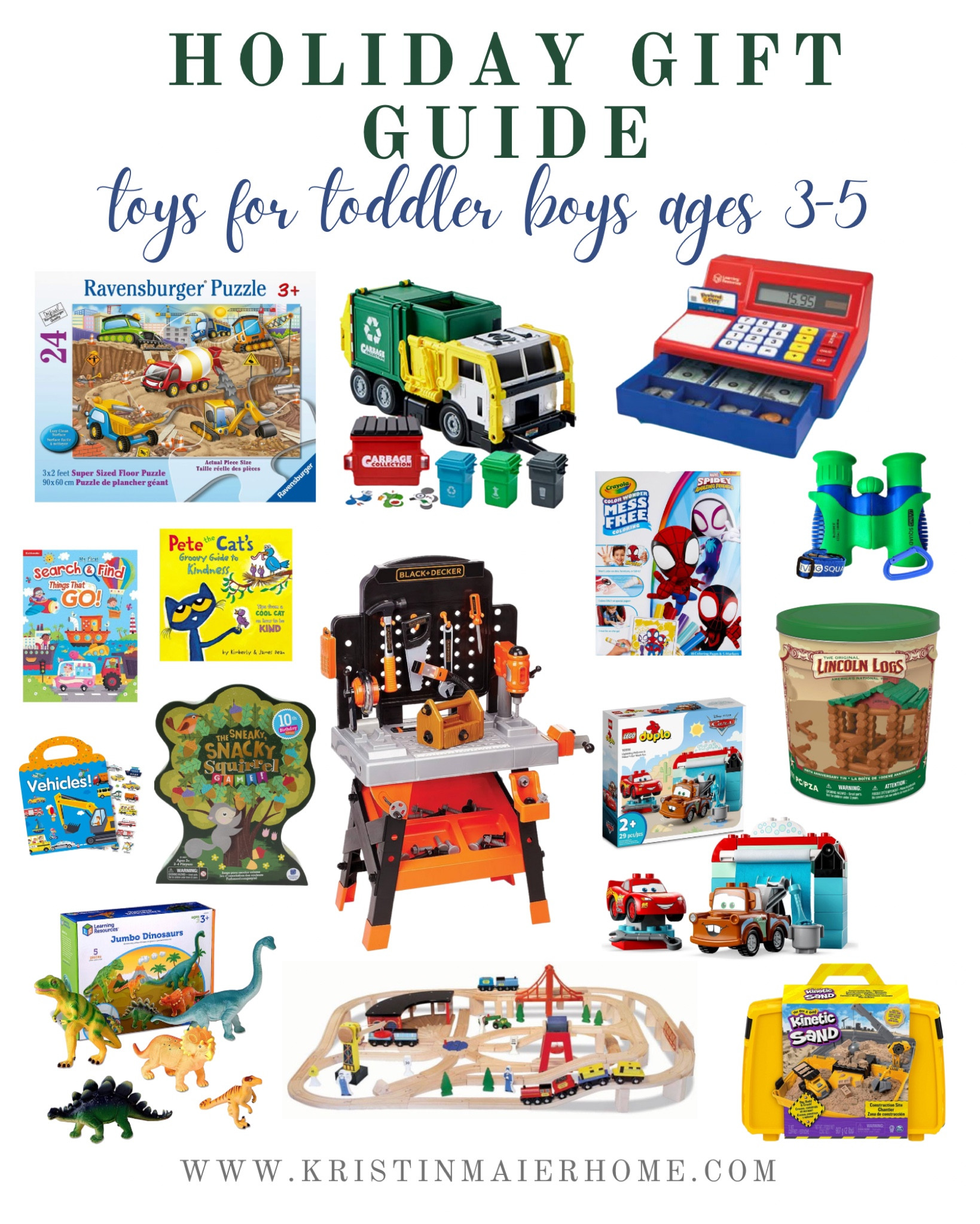 Holiday gift guide with ideas for toddler boys ages (2/)3-5. Puzzles. Trucks. Tools. Books. Screen-free play. Christmas gift guide. Hannukah.

#LTKGiftGuide #LTKkids #LTKHoliday