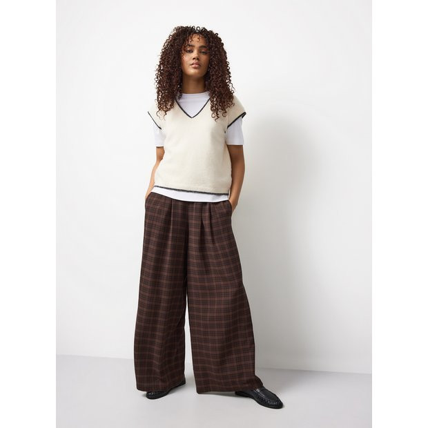 Chocolate Checked Ultra Wide Trousers 10 | Tu Clothing