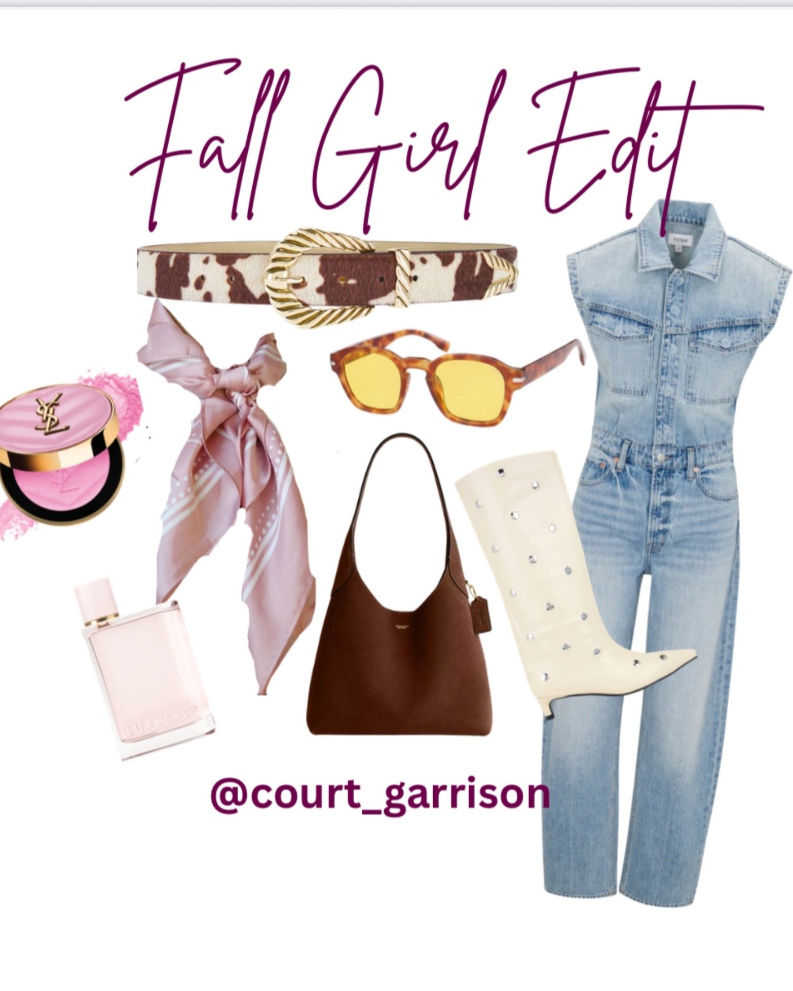Fall outfit inspiration that I’m loving! I wear this denim jumpsuit weekly/
Helps me feel effortlessly confident and comfortable 🩷 the pink satin scarf, COACH purse, western belt and studded boots are so fun and on trend. Add the YSL blush and voila!! 


Denim 
Fall outfit 
Western belt 
Perfume
Gifts for her 

#LTKItBag #LTKBeauty #LTKSeasonal